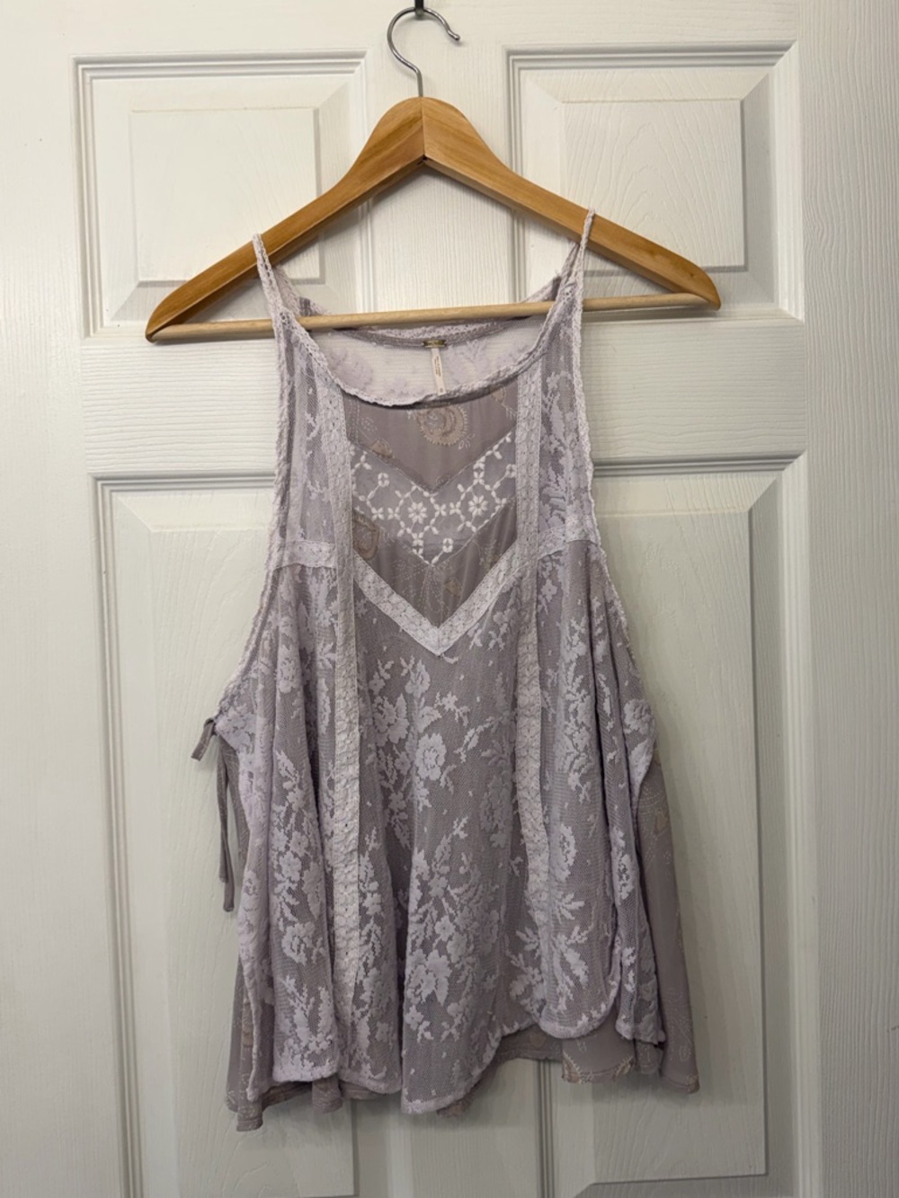 Free People White Lavender Lace Tank top